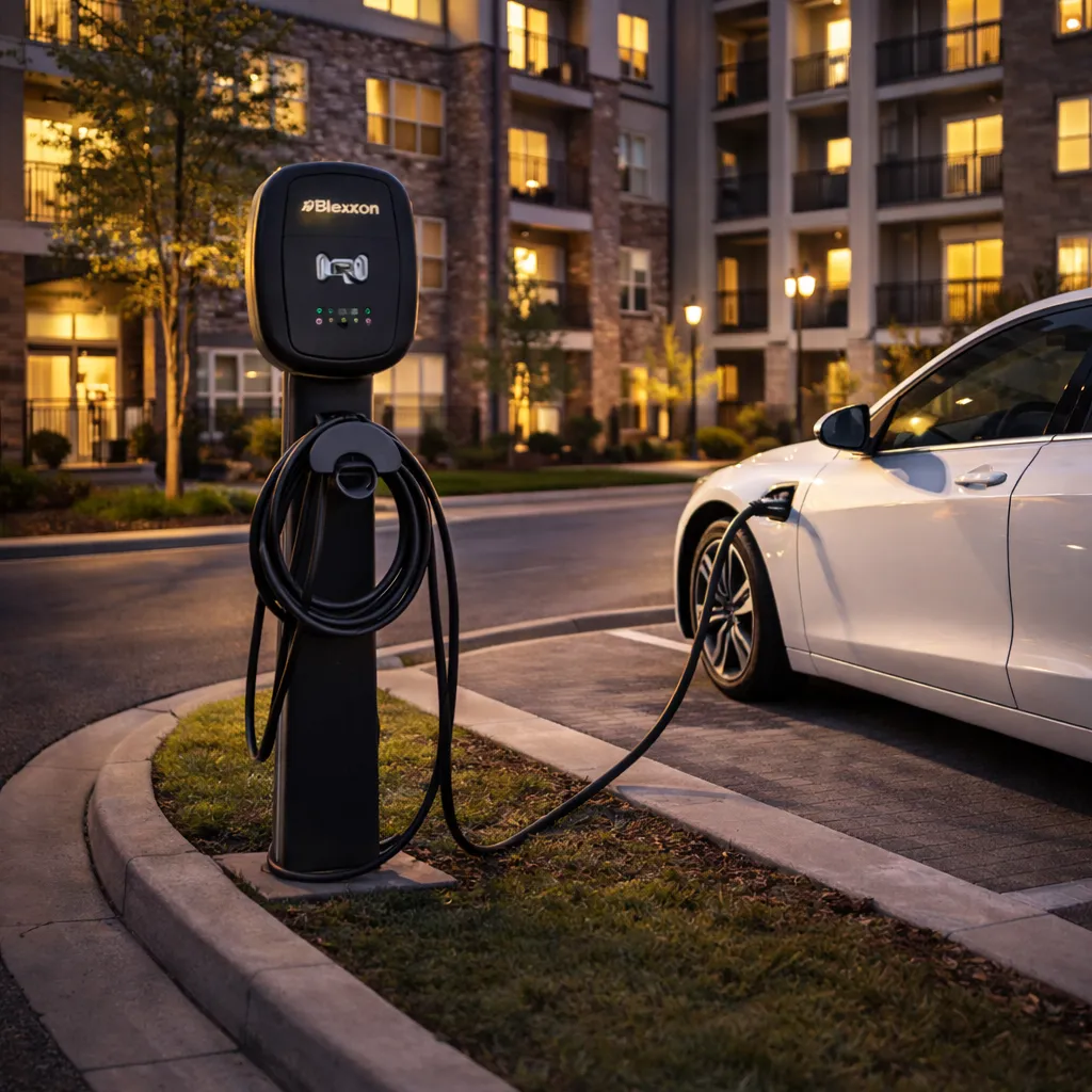cargador para autos eléctricos en condominio residencial con carga lenta y telemetría