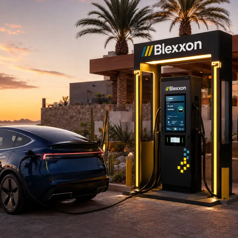 Estación de carga rápida Blexxon de 80 kW para autos eléctricos en ubicación premium en México
