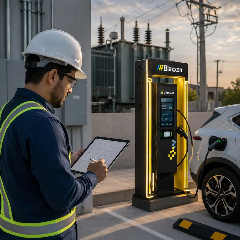 Factibilidad eléctrica para electrolinera Blexxon con cargador de autos eléctricos y revisión técnica ante CFE