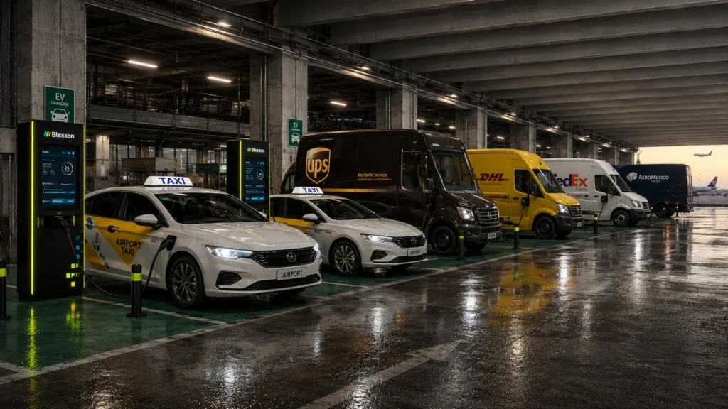 Cargadores Blexxon para taxis y camionetas de mensajería en aeropuerto