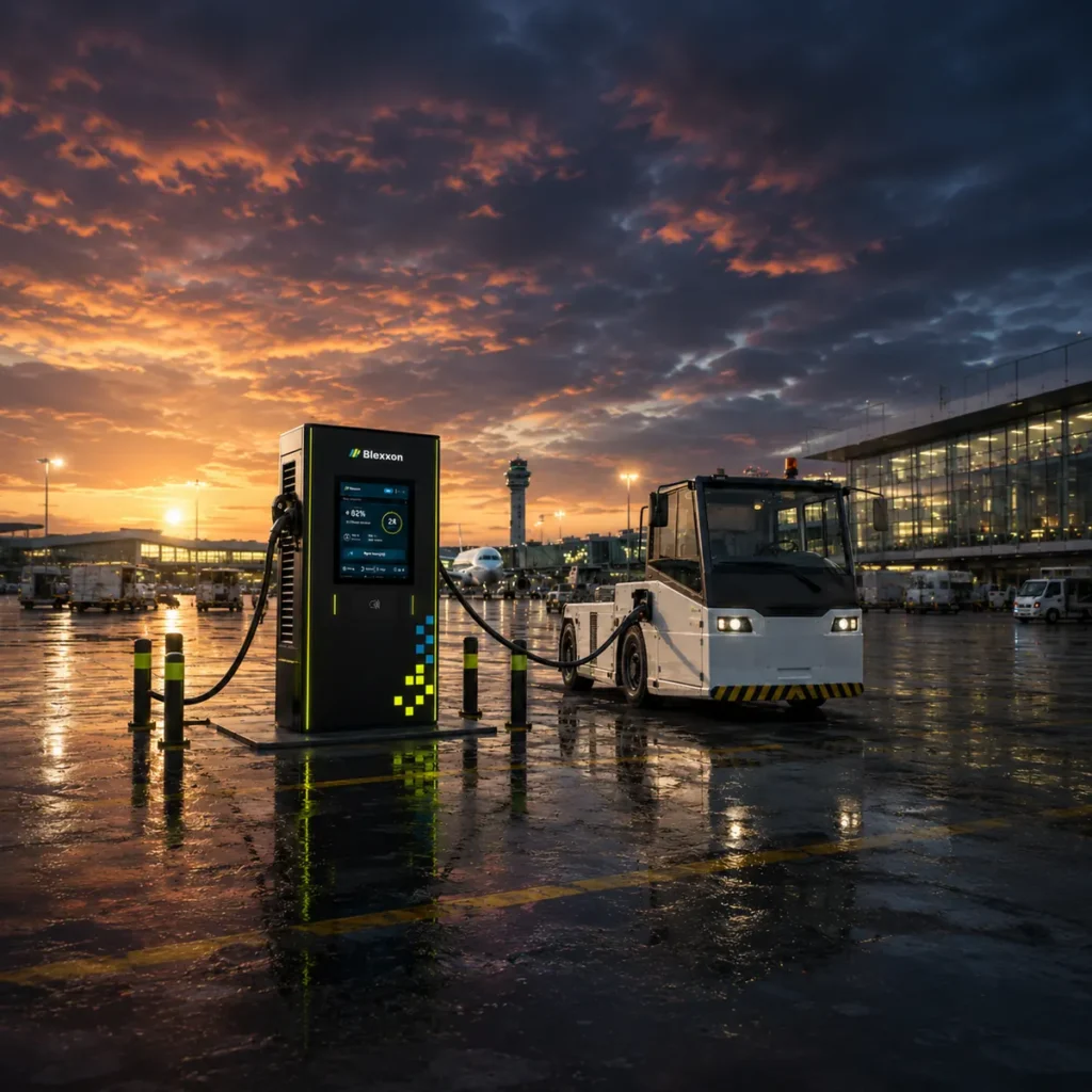 Cargador rápido Blexxon para vehículo de ground services en aeropuerto