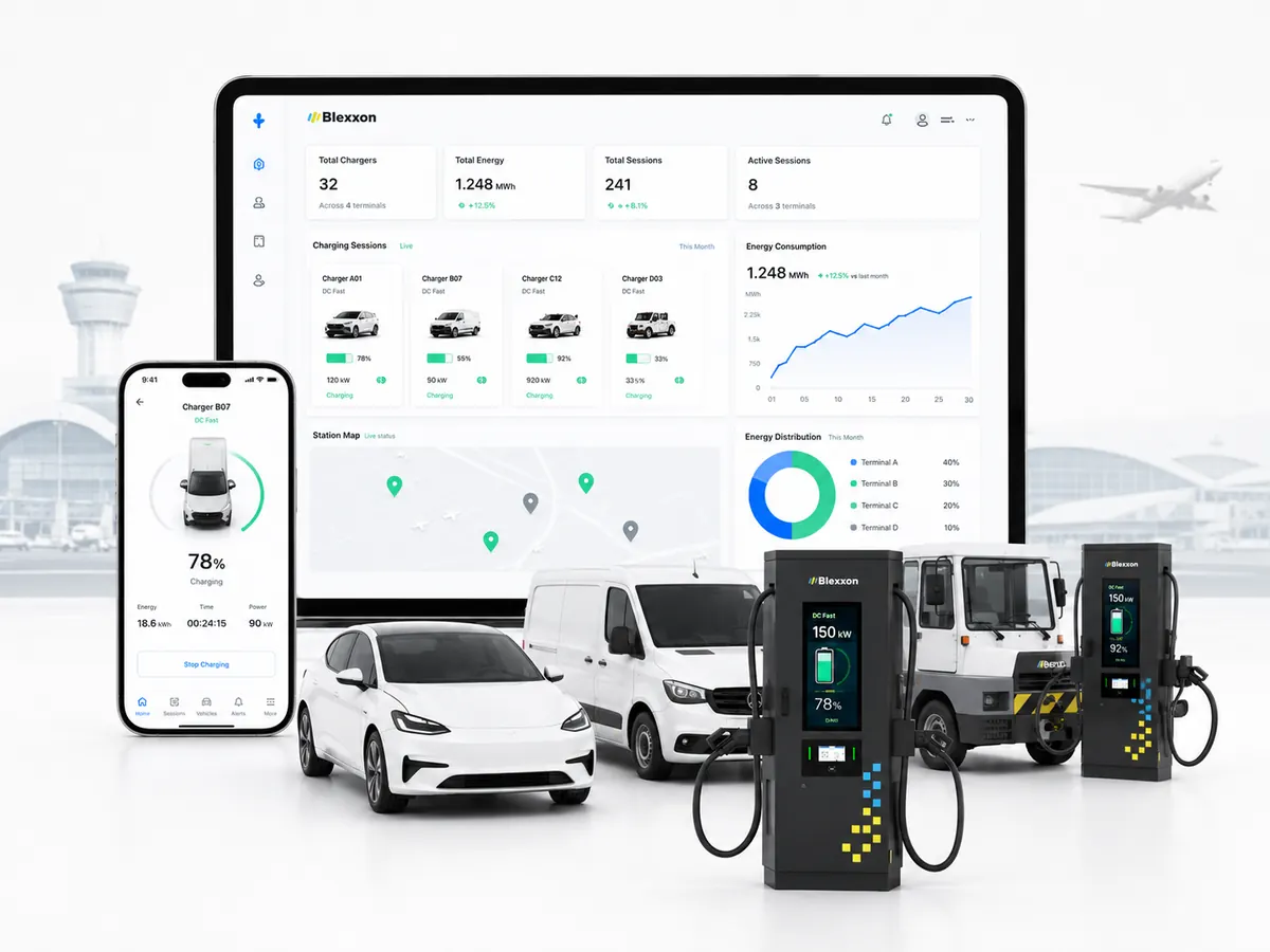 Plataforma Blexxon para control de cargadores, vehículos y operaciones en aeropuertos