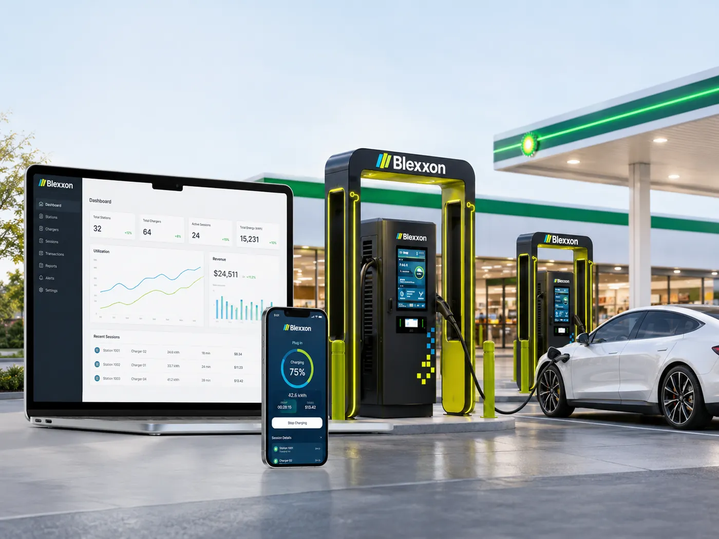 Plataforma Blexxon para operación centralizada de cargadores eléctricos en gasolinerías