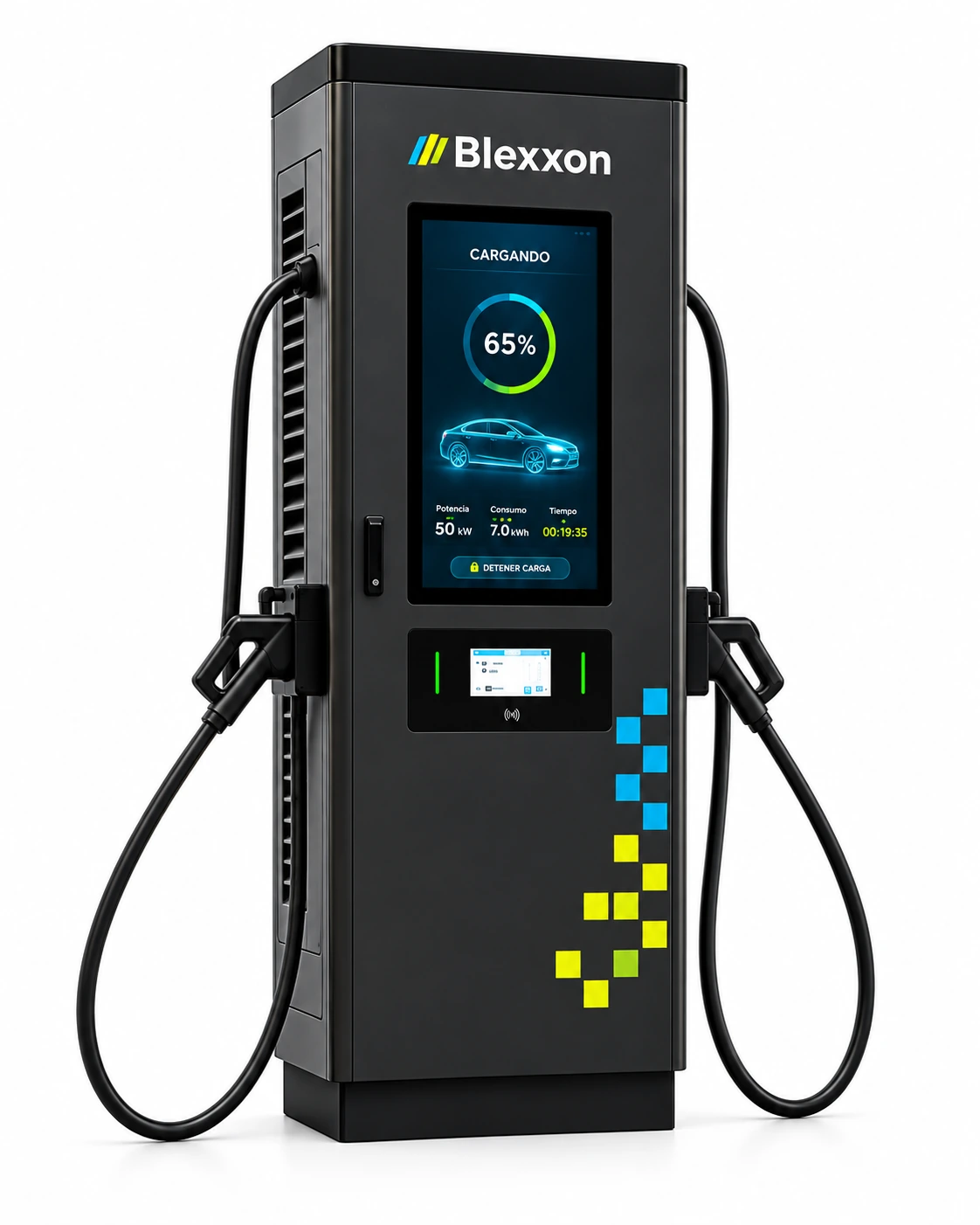 Cargador rápido Blexxon BLM80 de 80 kW para estaciones de carga de vehículos eléctricos.